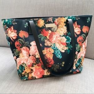 bebe Melissa Black Floral Print Work Tote Laptop
